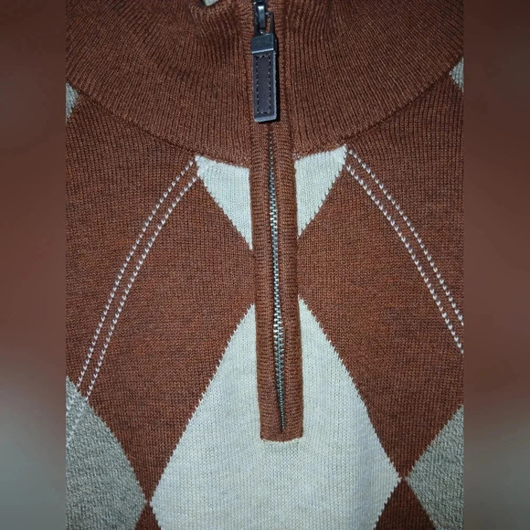 Tasso Elba Men's XL quarter zip argyle brown sweater academia grandpa style - Picture 3 of 6